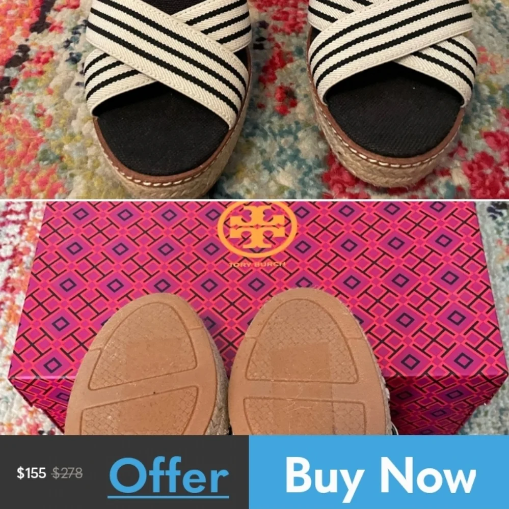 Tory Burch Blue & Cream Womans Platform Sandals Sz 11 M New N…